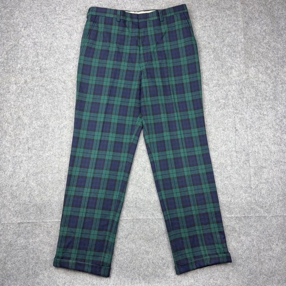 VTG Pendleton Pants Mens 36x32 Green Blue Plaid Wool Black‎ Watch Tartan 90s USA